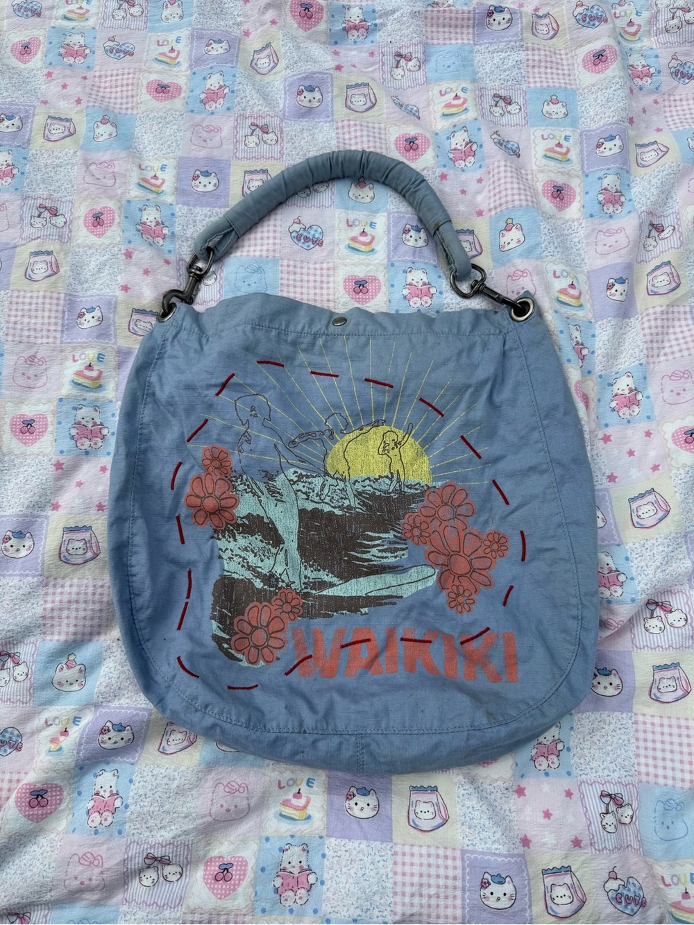 Early 2000s Opd Navy Waikiki Embroidered Blue Canvas Tote Bag